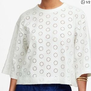 Madewell White Eyelet Boxy Short-Sleeve Top